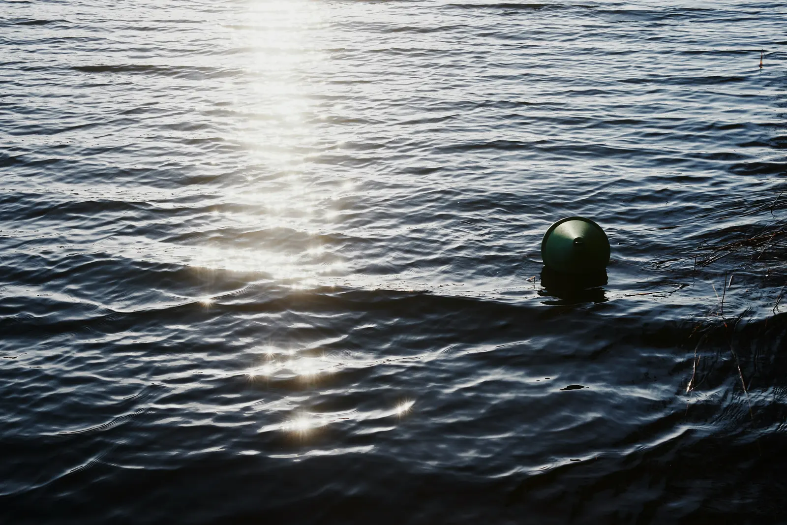 Boje auf dunklem, glitzerndem Wasser